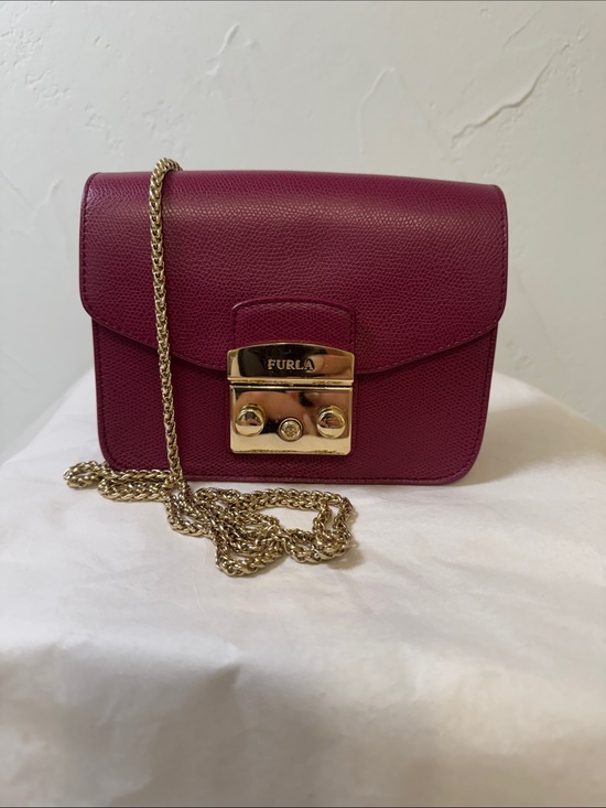 Furla Handbags - Furla Metropolis Berry Leather and chain Crossbody with Gold Hardware